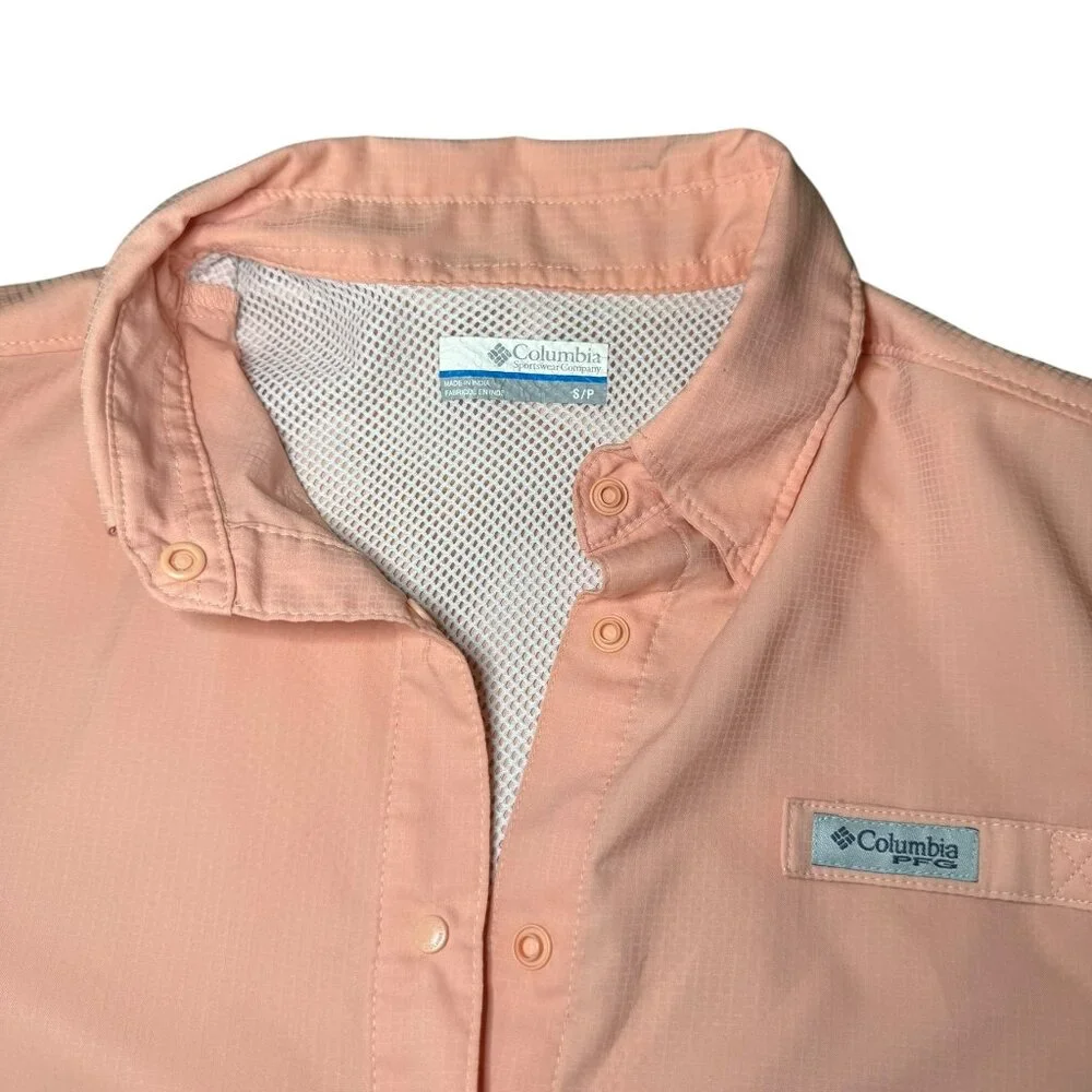 Columbia PFG Omni-Shade Peach Pink Long Sleeve Fishing Shirt S Roll Tab Sleeves - Picture 4 of 8